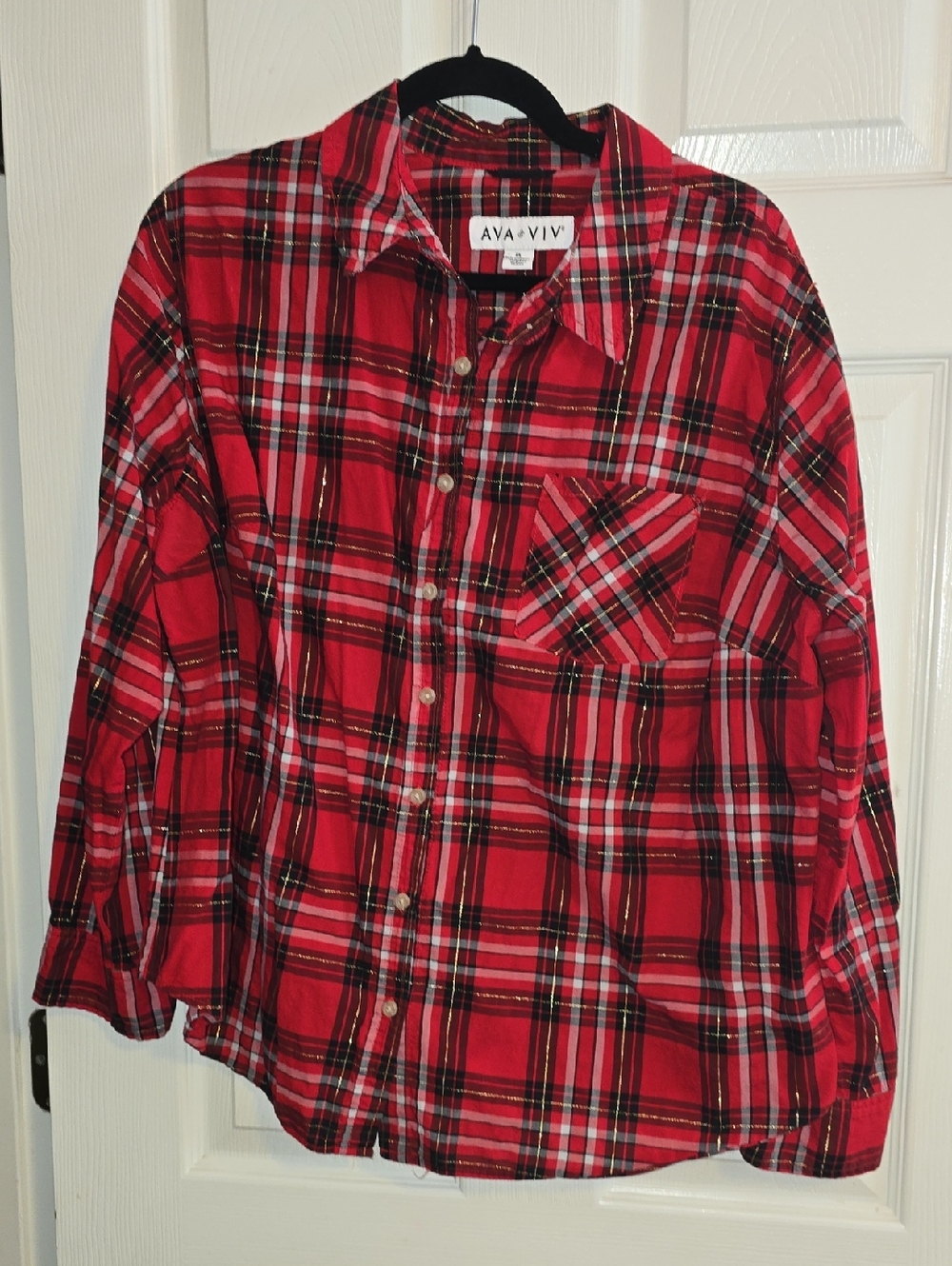 Ava‎ & Viv Red Plaid Button-Up Shirt